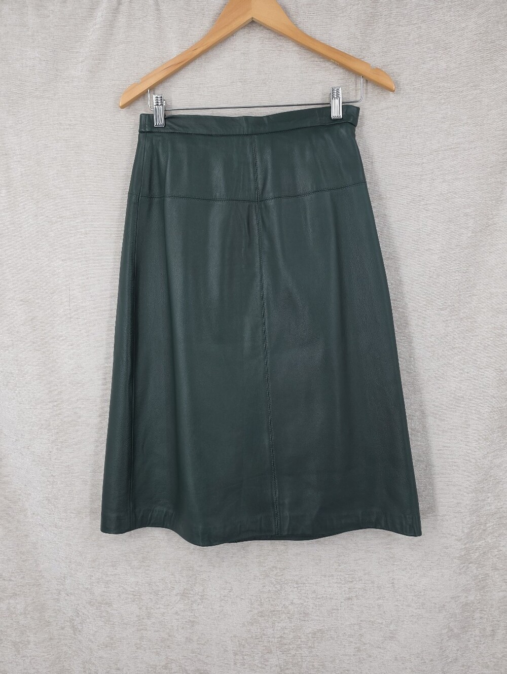 Vintage Forest Green Leather Midi Skirt